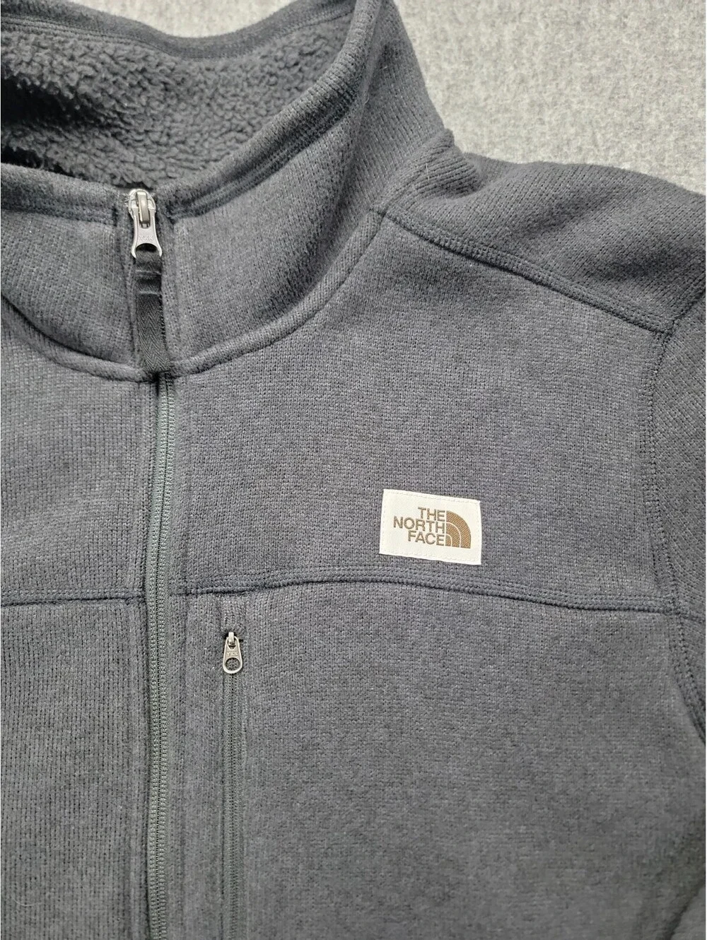 The North Face Jacket Gray Sherpa Fleece Mock Neck Mens Size Extra Large XL